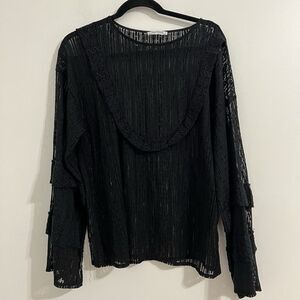Zara Lace Blouse Size M Black Sheer See Through Goth Whimsy Witchy Long Sleeve